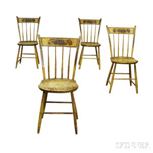 Set of Four Paint-decorated Thumb-back Windsor Chairs