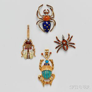Four Gold Insect Pendants