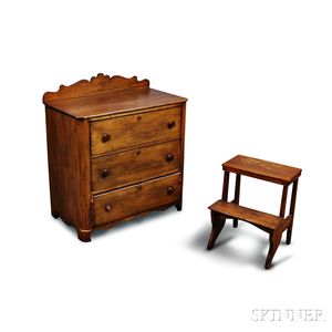 Country Walnut Chest of Drawers and a Set of Oak Bed Steps