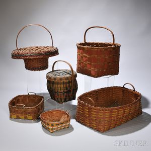 Six Paint-decorated Woven Splint Baskets
