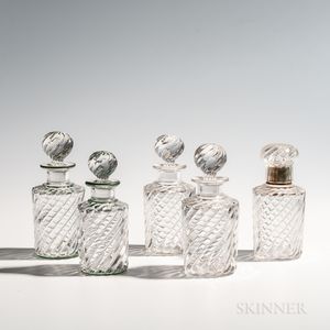 Five Similar Spiral Glass Decanters