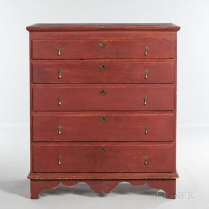 Red-painted Chest of Five Drawers