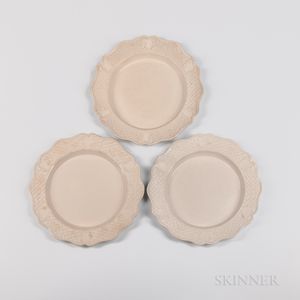 Three Staffordshire Press-molded Salt-glazed Plates