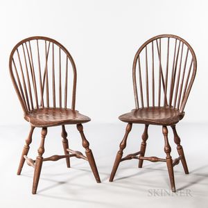 Near Pair of Braced Bow-back Windsor Chairs
