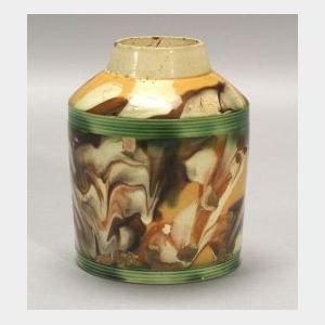 Slip-Marbled Mochaware Tea Cannister