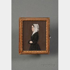 James Sanford Ellsworth (American, 1802/03- 1874) Portrait Miniature of a Woman Wearing a White Frilly Bonnet.