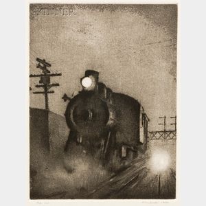 Armin Landeck (American, 1905-1984) Lot of Two Images: Locomotive