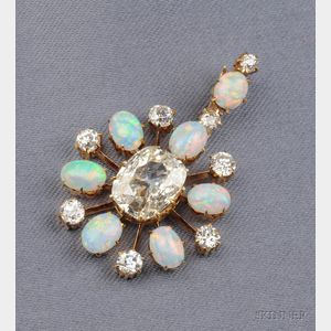 18kt Gold, Opal, and Diamond Pendant