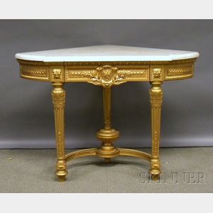 Neoclassical-style White Marble-top Carved Giltwood Corner Console Table