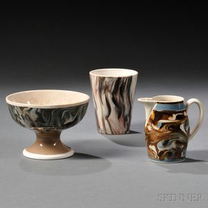 Three Pieces of Marbled Mochaware Pottery