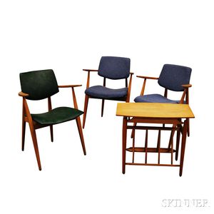 Set of Three Imperial Mid-century Armchairs and a Maple Mid-century Occasional Table