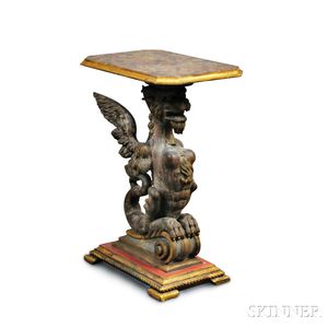 Asian-style Carved and Painted Side Table