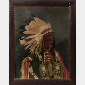 Oil on Board Portrait of an Indian Chief