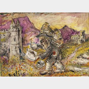David Davidovich Burliuk (Ukrainian/American, 1882-1967) Itinerant Artist in a Castle Landscape