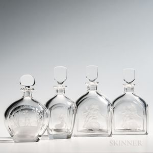 Four Etched Orrefors Glass Decanters