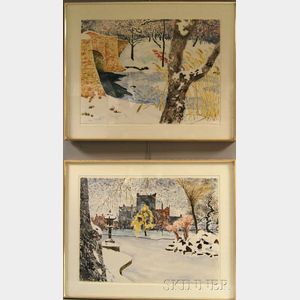 Paul Tatsumi Nagano (American, b. 1938) Two Urban Park Views in Winter