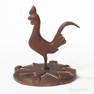 Carved Rooster on a Compass Rose Stand