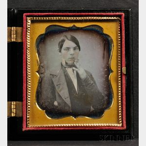 Sixth Plate Daguerreotype Portrait of a Boy with Hand to Chin