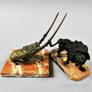 Lion and Crayfish Figural Bronzes