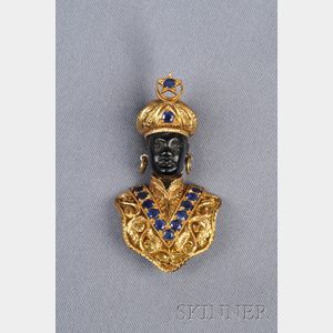 18kt Gold, Onyx, and Sapphire Blackamoor Brooch, Italy