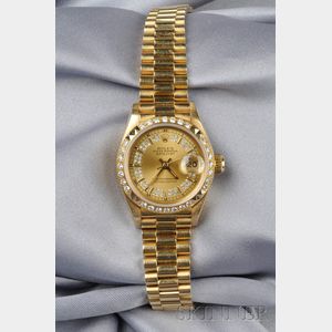 Lady's 18kt Gold and Diamond Wristwatch, Rolex