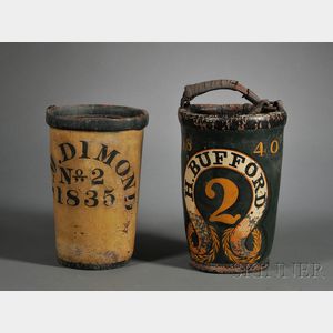 Two Painted Leather Fire Buckets