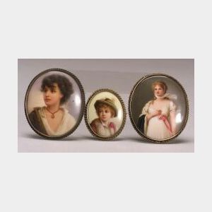 Three Continental Painted Porcelain Brooches