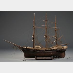 Wooden Model of a Three-masted Merchant Ship