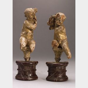 Pair of Giltwood Putti Figure Architectural Elements