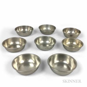 Eight American and English Pewter Bowls