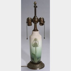 Rookwood Iris Glaze and Tiffany Bronze Table Lamp Base