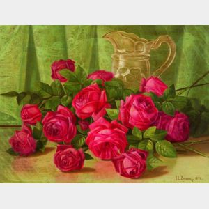 Irving Lewis Bacon (American, 1853-1910) Still Life with Roses