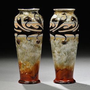 Pair of Royal Doulton Frank Butler Decorated Stoneware Vases