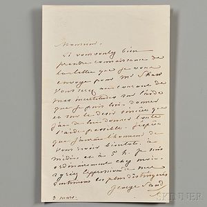 Sand, George (1804-1876) Autograph Letter Signed, 3 March [no year].
