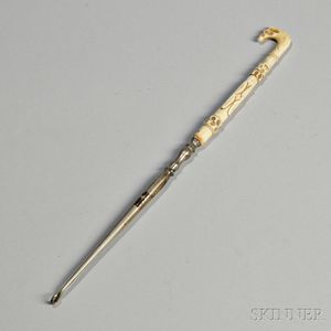 Carved Bone and Metal Button Hook