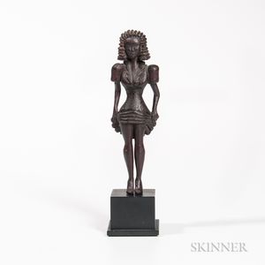 Carved Wood Figure of a Woman Lifting Her Skirt