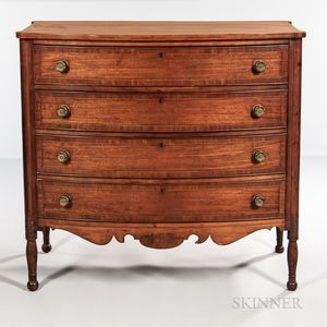 Cherry and Mahogany Veneer Bow-front Chest of Drawers