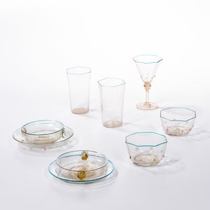 Nine Pieces of Murano Glass Tableware in the Manner of Barovier, Seguso & Ferro
