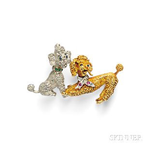 Two Gold Gem-set Poodle Brooches