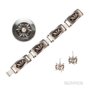 Sterling Silver Bracelet, Brooch, and Earrings, Georg Jensen