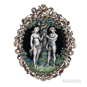 Enamel on Copper Depiction of Adam and Eve