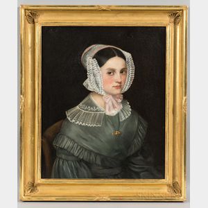 American School, Mid-19th Century Portrait of Young Woman in Lace Cap