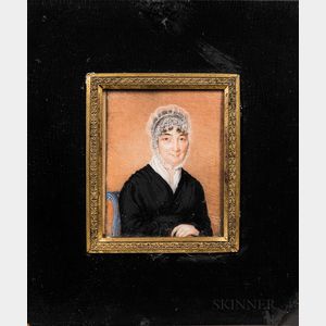 Anna Claypoole Peale (Pennsylvania, 1791-1878) Miniature Portrait of Woman in a Lacy Bonnet