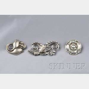 Three Sterling Silver Brooches, Georg Jensen, Tiffany & Co.