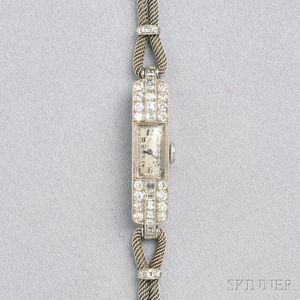 Art Deco Platinum and Diamond Wristwatch, Touchon & Co.