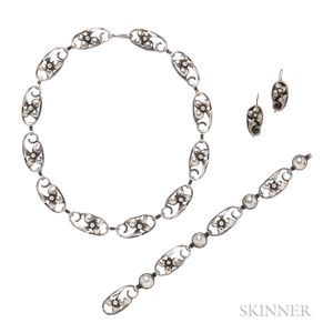 Sterling Silver Necklace, Bracelet, and Earrings, Georg Jensen USA