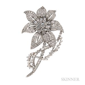 Platinum and Diamond Flower Brooch
