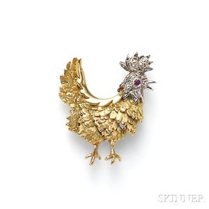 18kt Gold and Diamond Rooster Brooch, Tiffany & Co.