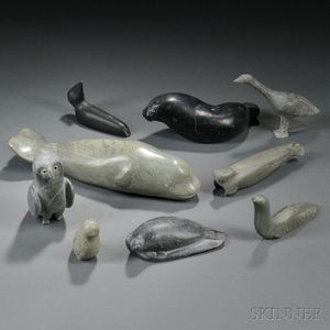 Nine Eskimo Carved Soapstone Items
