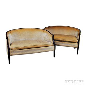 Pair of Louis XVI-style Upholstered Fruitwood Settees